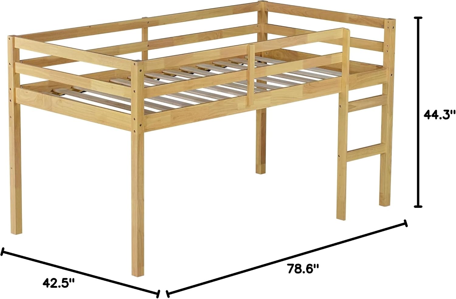 JIVOIT Twin Size Loft Bed with Ladder, Solid Rubber Wooden Low Height Loft Bed, Bed Platform of Strengthened Slats, No Box Spring Needed (Natural//14)