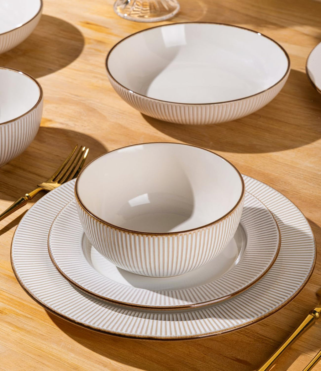 GBHOME Ceramic Dinnerware Sets, 32 pcs Embossed Elegant Stoneware Plates and Bowls Sets, Housewarming Wedding Gift | Dishwasher & Microwave Safe | Dishes Set Service for 8
