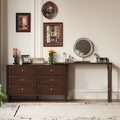 YESWOOD Large Vanity Desk with 6 Storage Dresser, Poplar Wood Adjustale Makeup Table for Girls, Vanity Set for Bedroom, Living Room, 97' D x 16' W x 31' H（no Chair no Mirror）