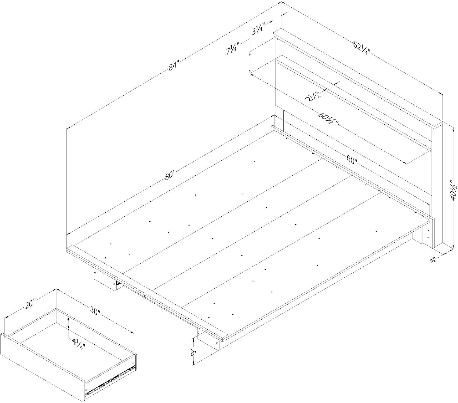 South Shore Primo Platform Bed and Headboard Set, Full/Queen, Black Oak