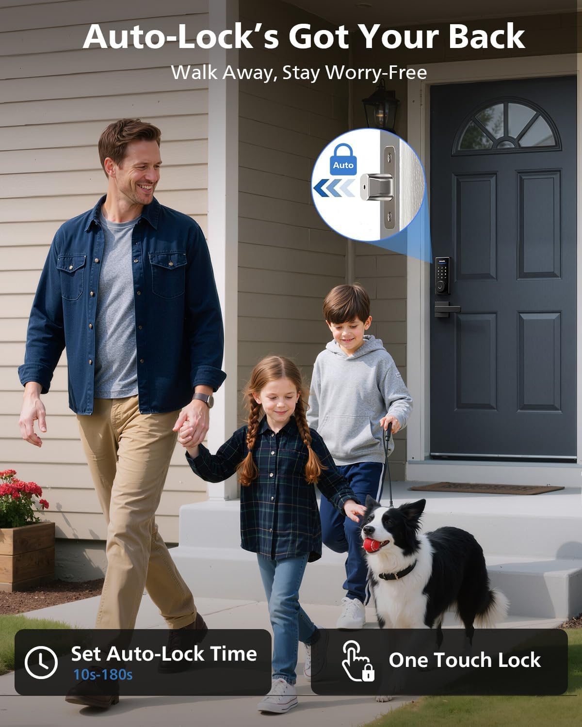 Philips Wi-Fi Smart Lock with Handles, WiFi Keyless Entry Front Door Lock Set, Keypad Deadbolt with Handle App Fingerprint Code Unlocking, Auto Locking, Built-in WiFi, Remote Control & Voice Unlock