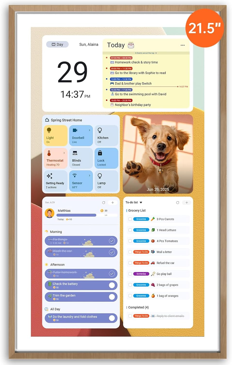 Apolosign 21.5-inch Digital Calendar & Smart Family Wall Planner, No Subscription, Calendar & Dashboard Dual-Mode System, Shared Touchscreen Display with Calendar Sync, Chore Charts & Family Scheduling Hub (Teak)