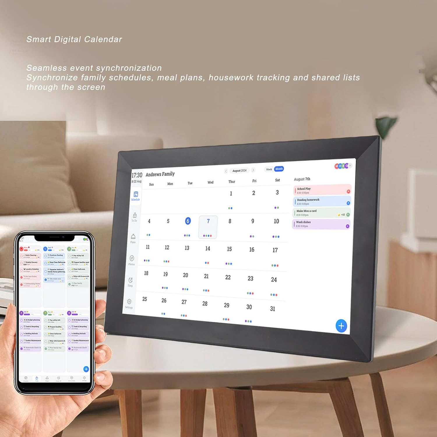 Smart Digital Calendar Electronic Calendar Frame, 13.3 Inch HD Touchscreen Display Built in Photo Frame, Multi User Sharing, WiFi, AI Features, Family Planner, Chore Tracker (US Plug)