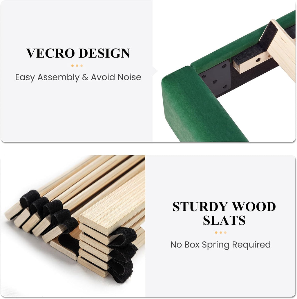 SHA CERLIN Full Bed Frame/Velvet Upholstered Platform Bed Frame with Headboard/Strong Wood Slats Support/Mattress Foundation/No Box Spring Needed - Green