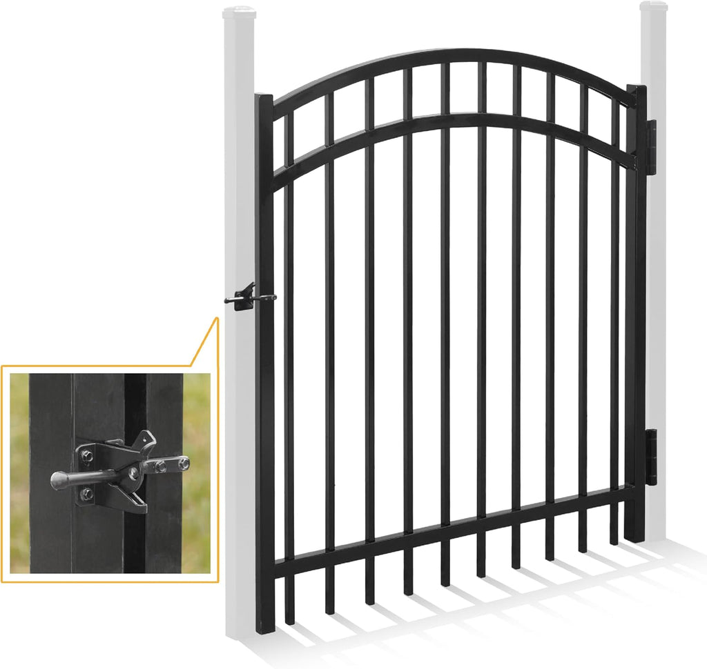 Fencer Wire Heavy Duty Arched Decorative Fence Gate, 4FT Height x 4FT Width Outdoor Fence Gate, Outdoor Anti-Rust Metal Steel Gate for Fencing Barrier, Garden Gate with Gate Lock
