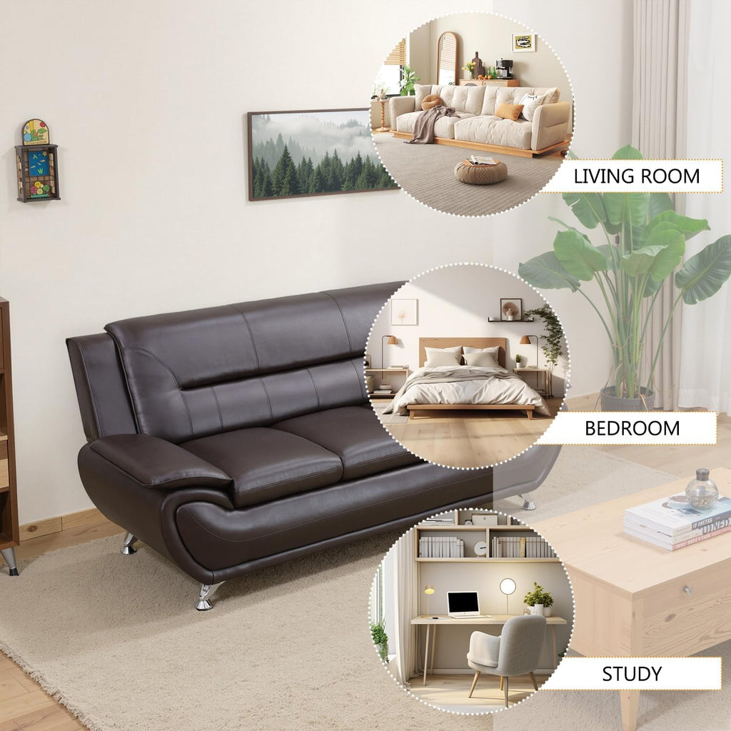 Contemporary Living Room Furniture Set, Vegan Leather Sofa Set for Living Room/House/Bedroom/Office/Apartment (Brown, Sofa;Loveseat;Chair)