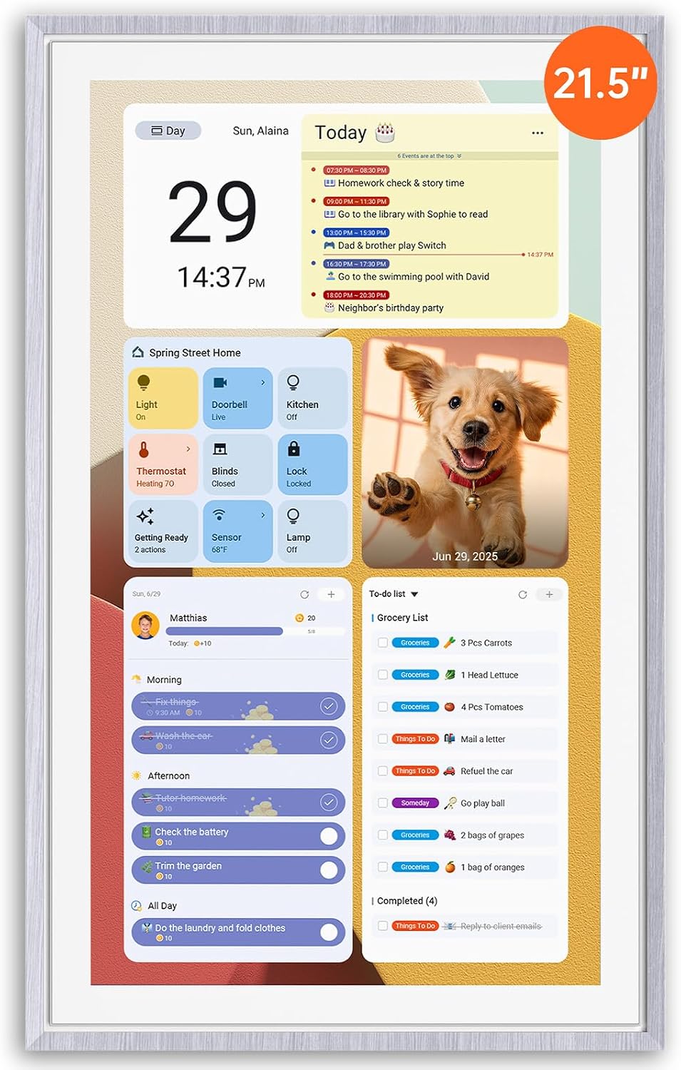 Apolosign 21.5-inch Digital Calendar & Smart Family Wall Planner, No Subscription, Calendar & Dashboard Dual-Mode System, Shared Touchscreen Display with Calendar Sync, Chore Charts & Family Scheduling Hub (Gray)