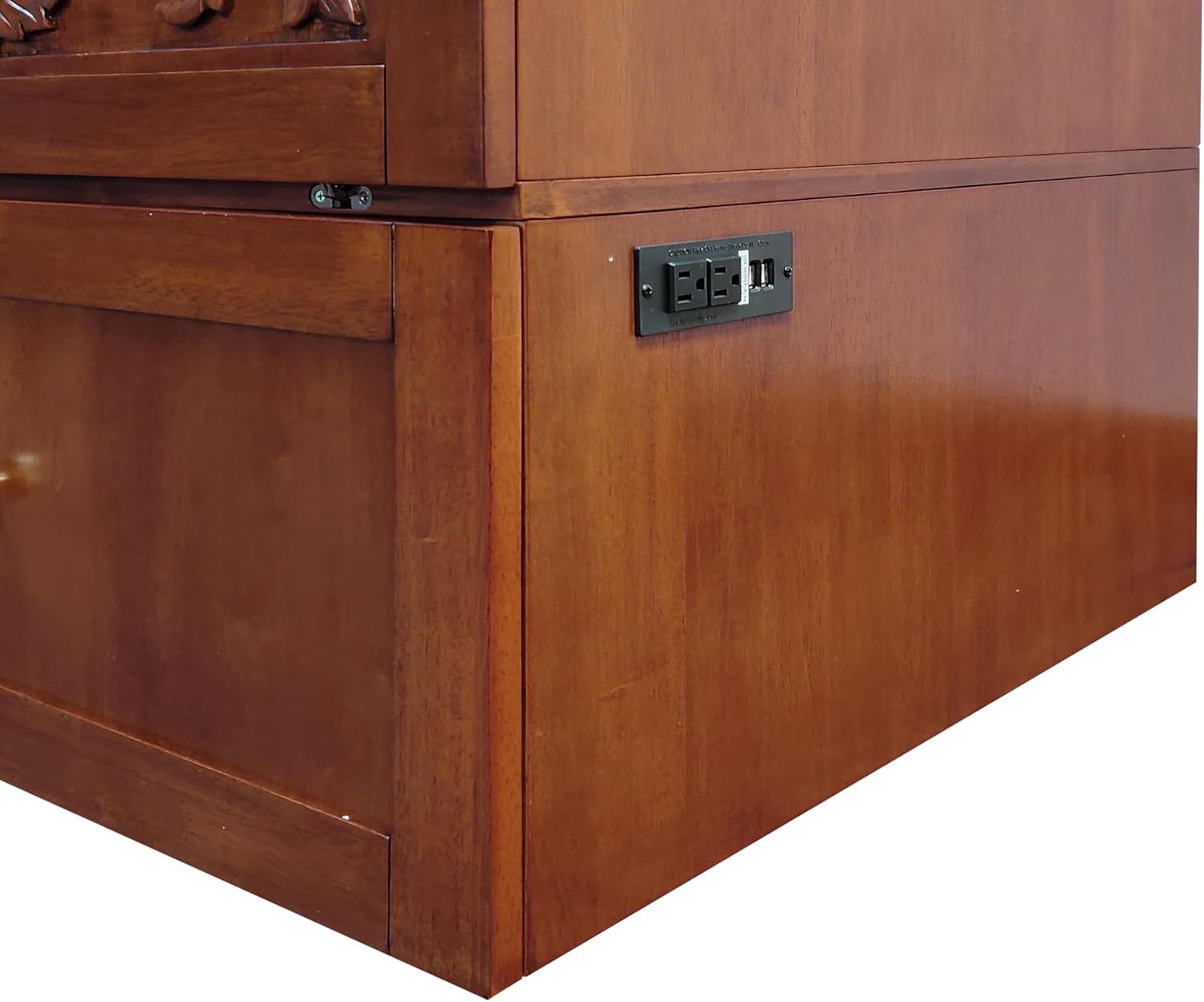 Mega Solutions Notturno Murphy Cabinet Bed Queen 8 inch Save Space in Style with Elegant Cognac Wood Finish Charging Station - Guest Room or Small Apartment Must-Have