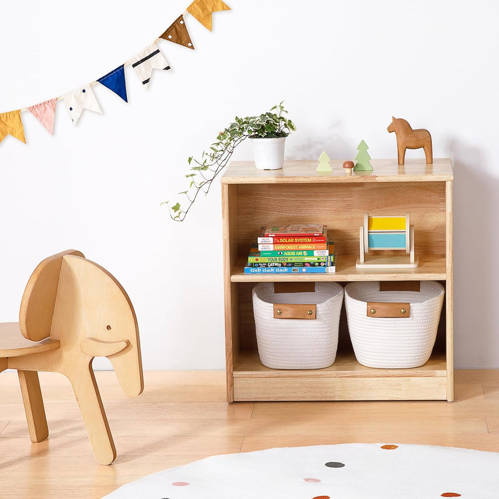 OOOK Rubber Wood Montessori Shelf and Toy Storage, 23.6' L, Compact Toddler Bookshelf for Small Space, Solid Wood Storage Cabinet Shelves for Classroom, Kindergarten, Kids Room, Playroom