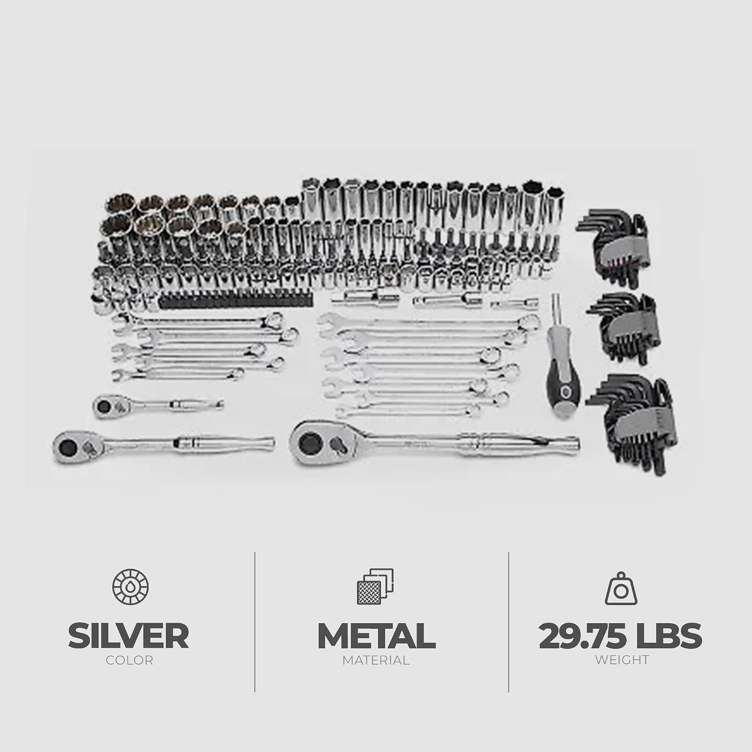 Master Mechanic 180 Piece Mechanics SAE and Metric Socket Tool Kit with 1/4, 3/8, and 1/2 Inch Drive, Assorted Bits, Adapters, Wrenches, and Hex Keys