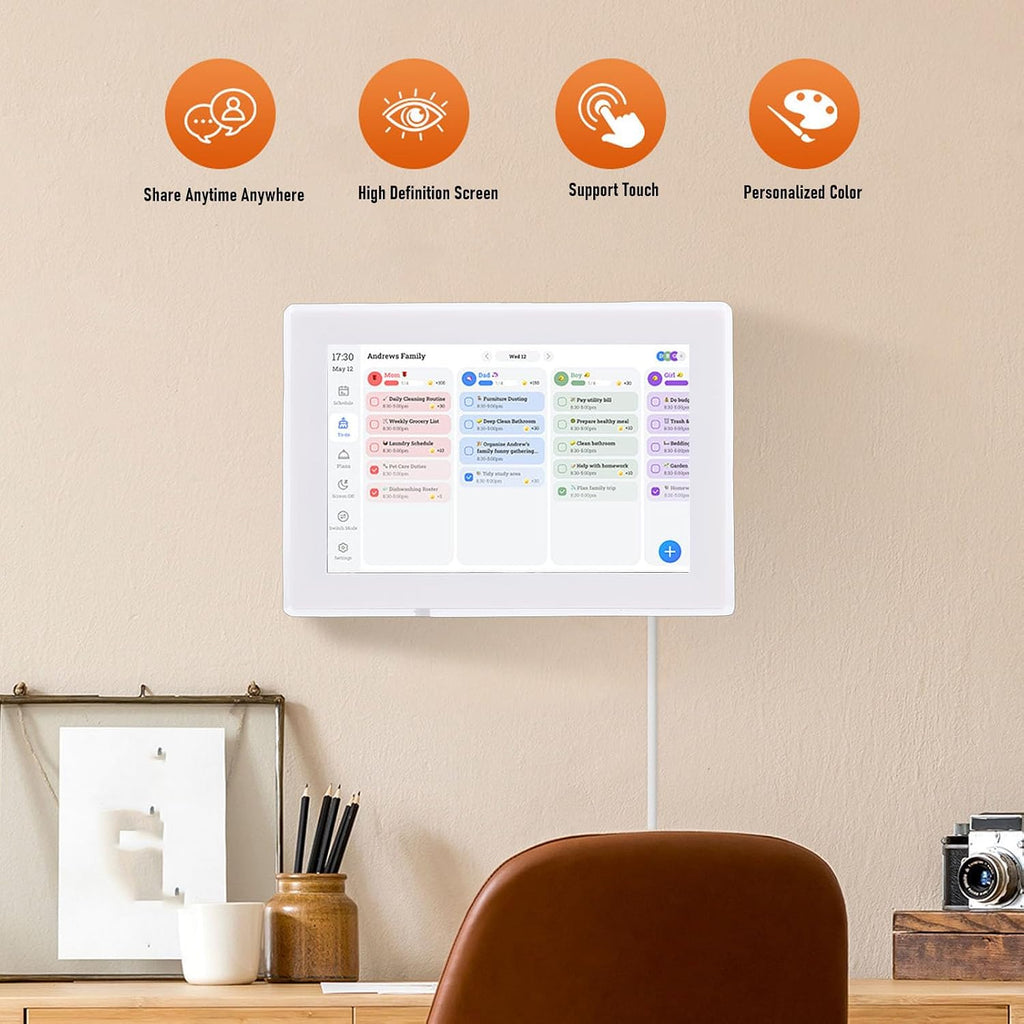 XUMIUZIY Smart Digital Calendar & Chore Chart, 10.1 Inch WiFi Interactive Touchscreen Smart Family Planner, APP Control, Digital Photo Frame Share Moments from Anywhere (White)