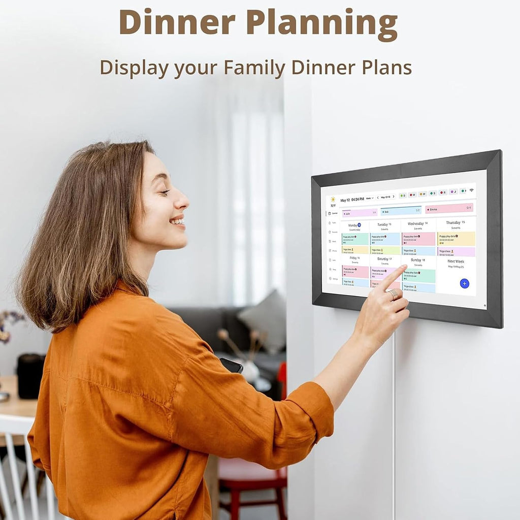 Jiawu 15.6 Inch Smart Digital Calendar, Electronic Chore Chart Wall Planner with 1920x1080P IPS Touchscreen, Weekly Monthly Family Organizer for Wall or Desk (US)