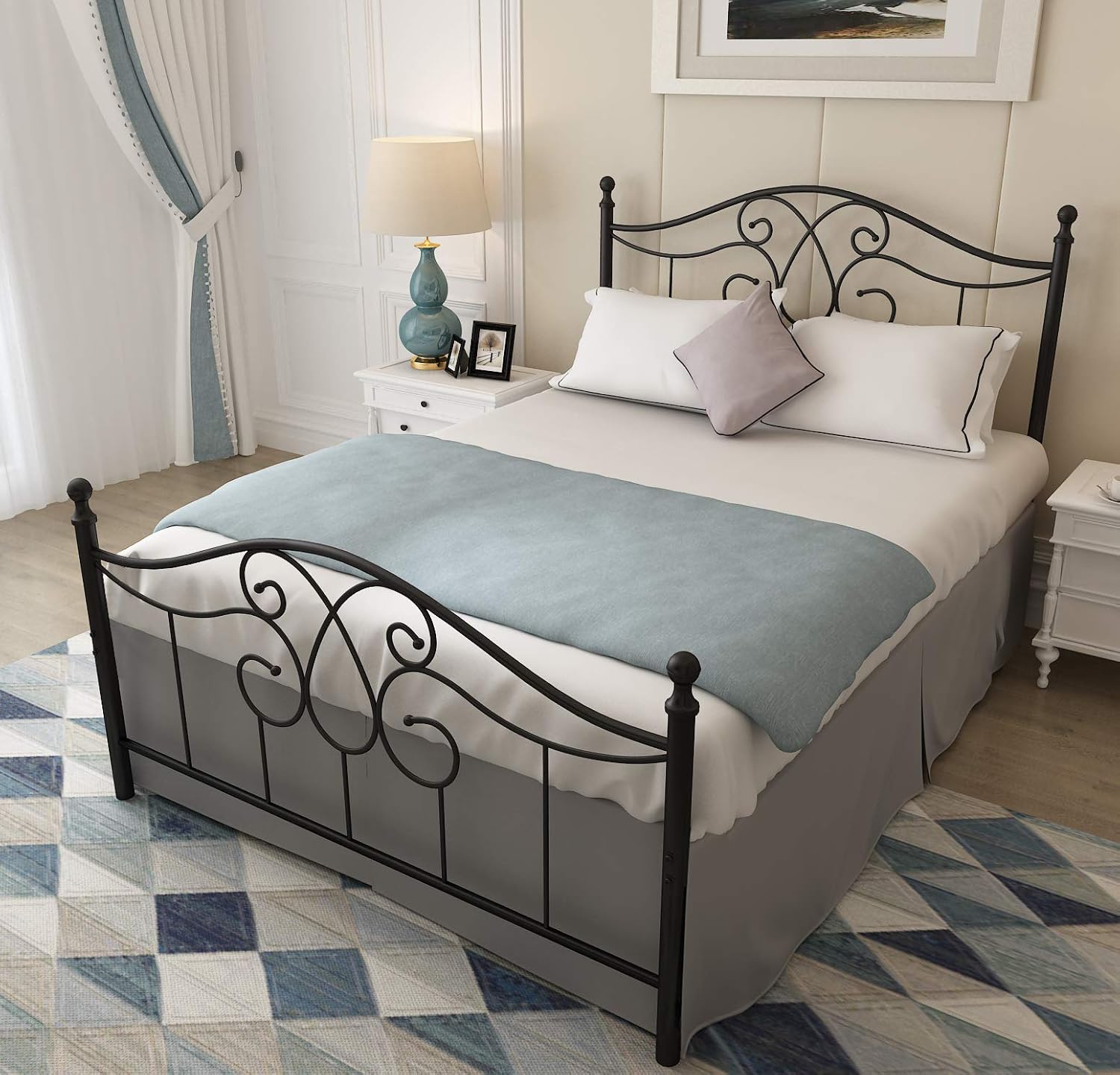Vintage Sturdy Full Size Metal Bed Frame with Headboard and Footboard Basic Bed Frame No Box Spring Needed (Full,Black)