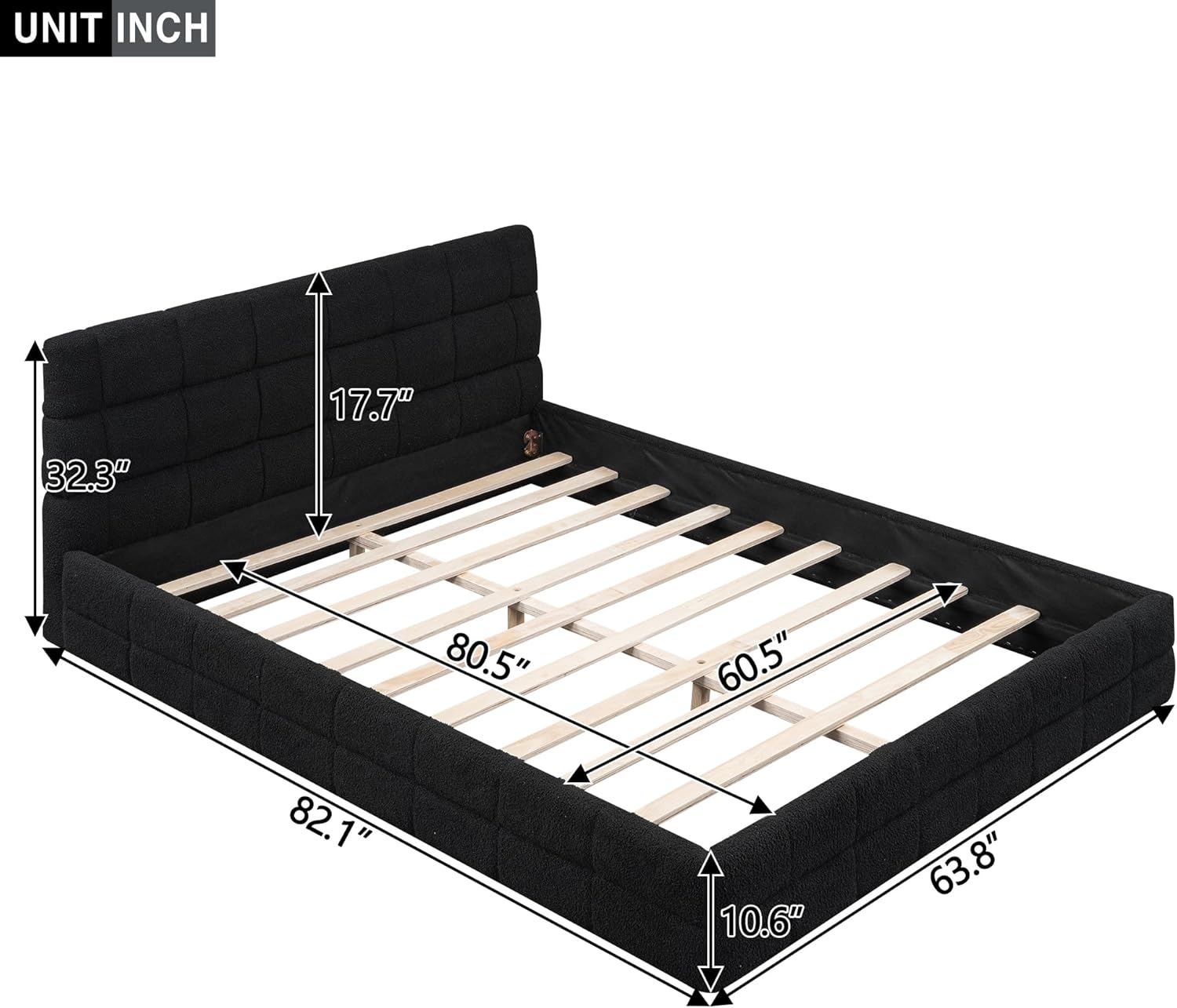 Queen Size Upholstered Platform Bed, Velvet headboard,Wood Slat Support, No Box Spring Needed,Easy Assembly,Bedroom Set (A+Black)
