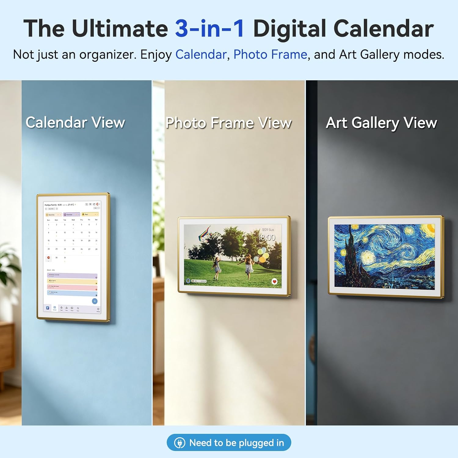 ANKRA 15.6' Digital Calendar, No Subscription Electronic Wall Calendar, Interactive Touchscreen Display for Family Schedules, Meal Planner, Chore Chart with Rewards, Digital Photo Frame, Wall & Desk Mountable (Gold)