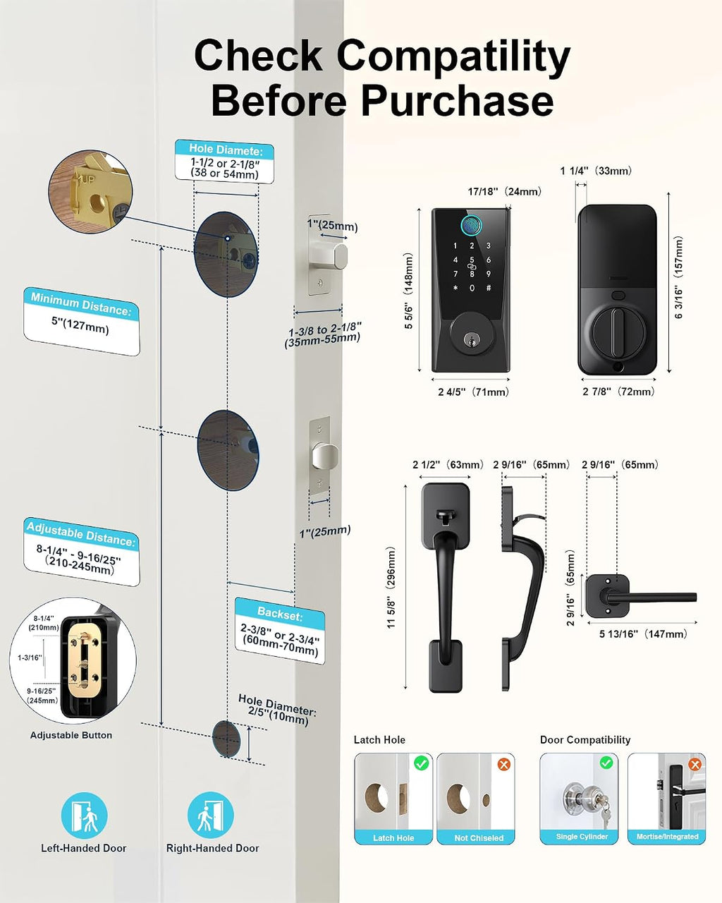 WiFi Smart Lock with Handleset, Built-in WiFi Door Lock, Keyless Entry Deadbolt for Front Door, Fingerprint, App & Remote Control, Compatible with Alexa & Google Assistant, Auto Locking