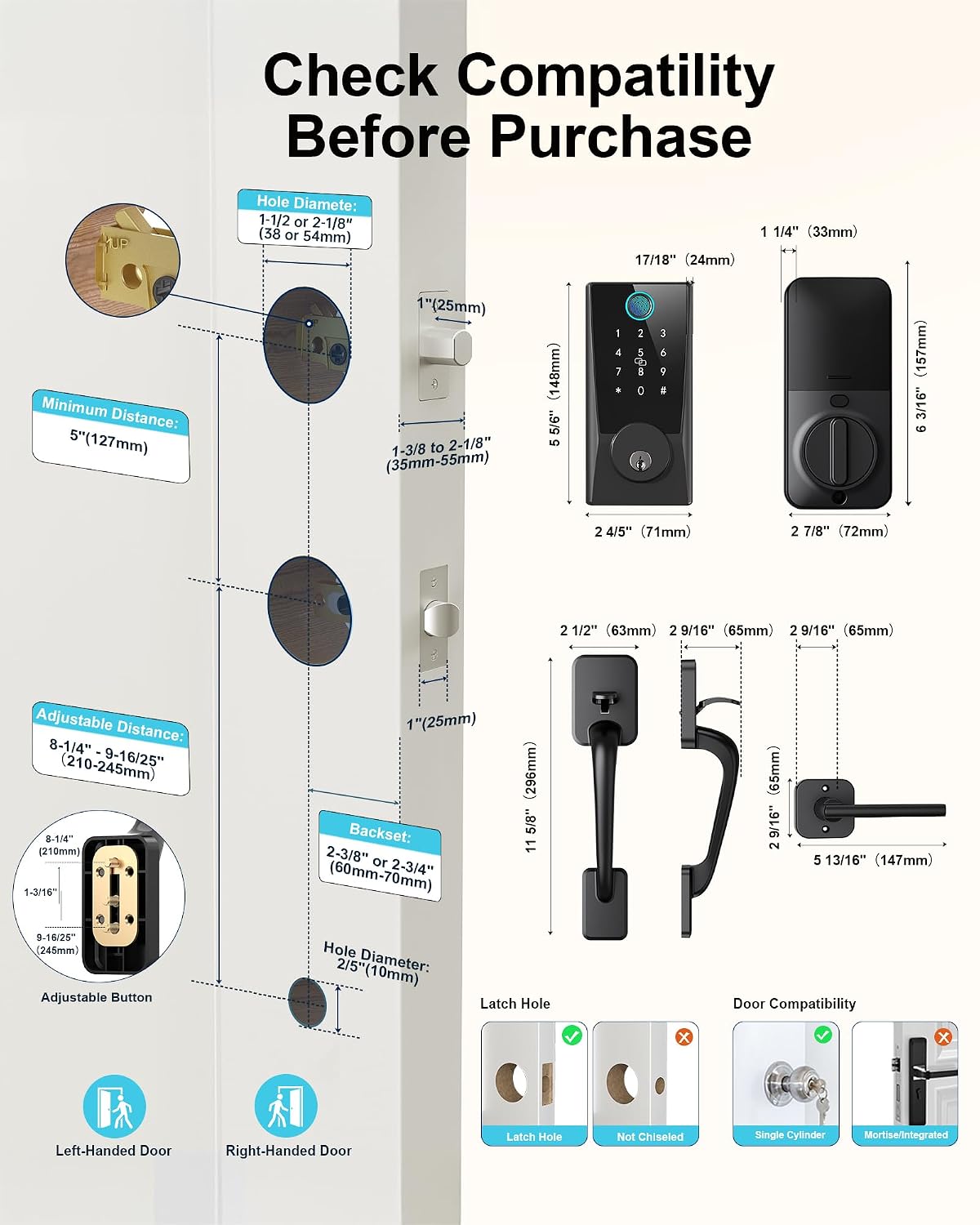 WiFi Smart Lock with Handleset, Built-in WiFi Door Lock, Keyless Entry Deadbolt for Front Door, Fingerprint, App & Remote Control, Compatible with Alexa & Google Assistant, Auto Locking