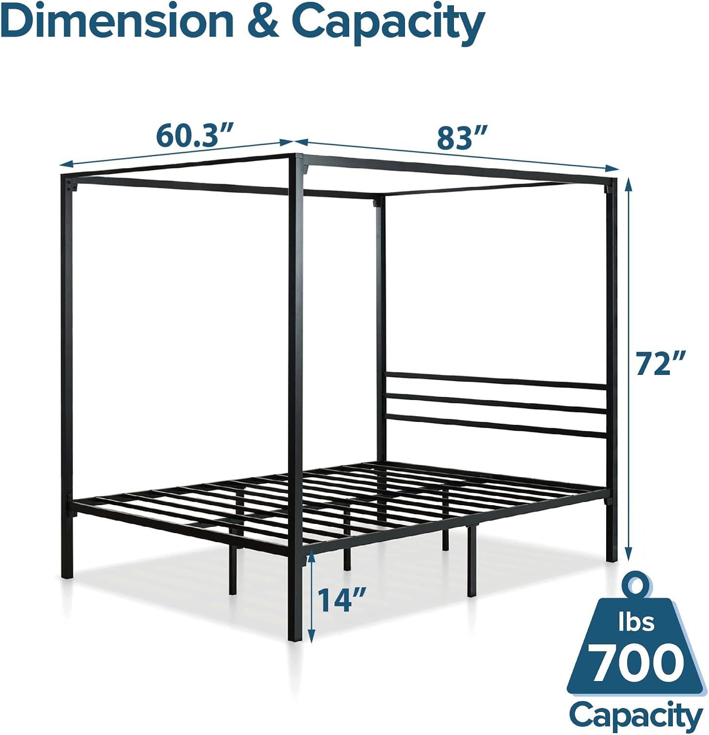Zinus Patricia Metal Framed Canopy Four Poster Platform Bed Frame/Strong Steel Mattress Support/No Box Spring Needed, Queen, Black (OLB-CPBF-Q)