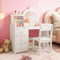 Garvee Kids Vanity with Lights, 2 in-1 Wooden Toddler Vanity Table with Stool & Drawer,Princess Pretend Play Makeup Vanity Princess Makeup Desk Dressing Table for Little Girls,Christmas Birthday Gift