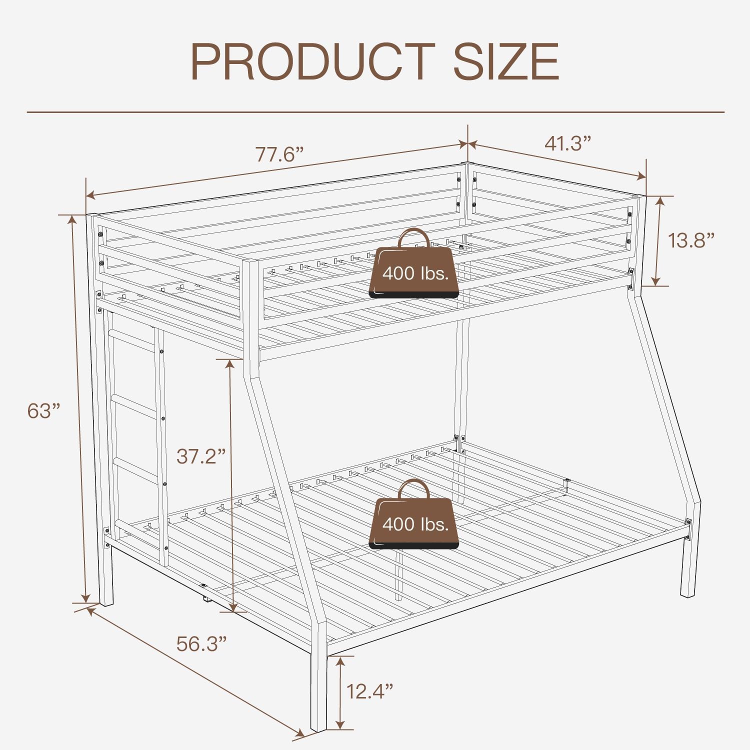 ikalido Metal Loft Bunk Bed Twin Over Full Size with Safety Guardrail and Ladder, No Box Spring Needed Space Saving Bedroom Furniture, Cream White