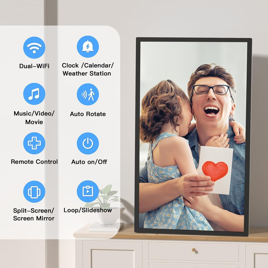 32-inch Digital Photo Frame Large-Picture-Frame - FHD IPS, Dual-WiFi, Remote Control, Smarthphone Sync Screen, Load Photo from Phone via APP Email, Free Cloud,Wall Mounted for Photo Gallery Home Decor