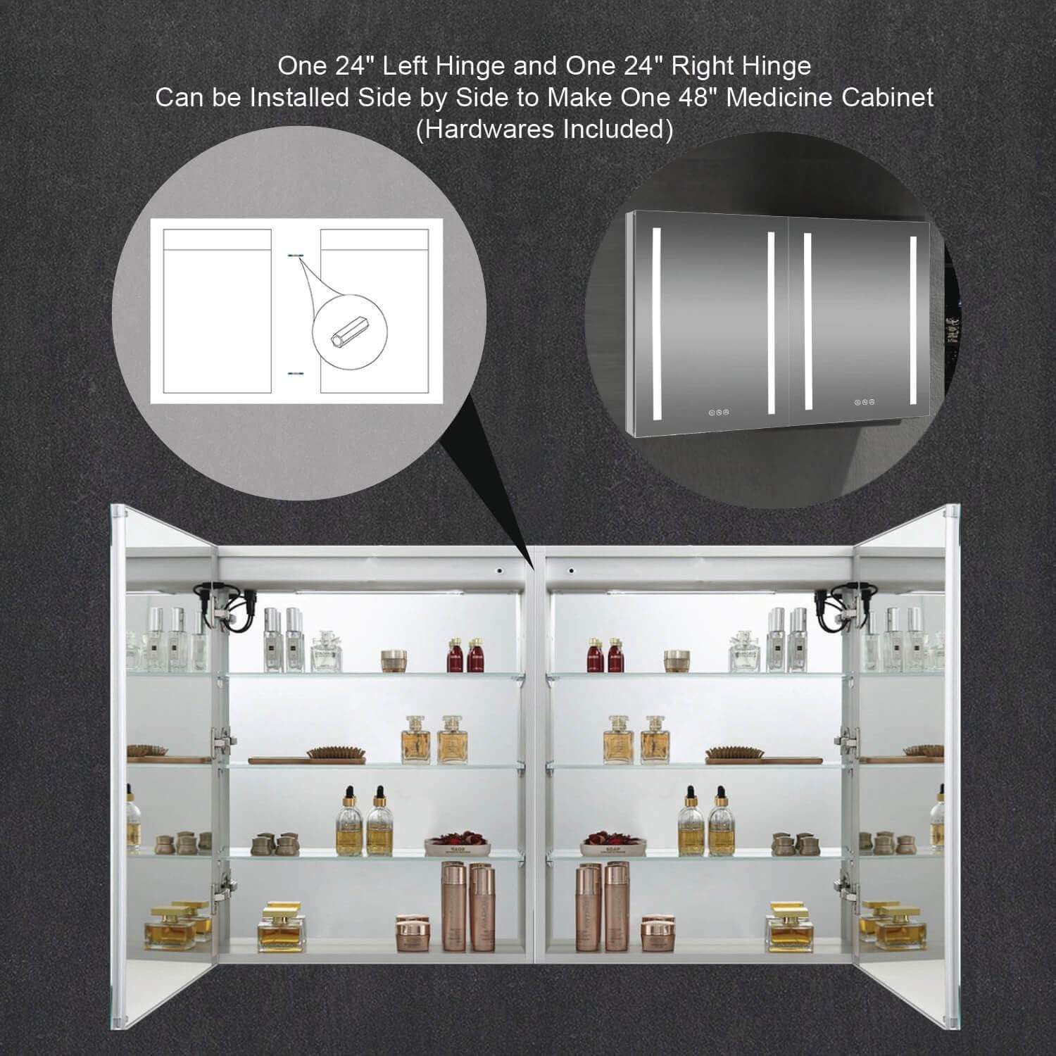Blossom LED Medicine Cabinet Mirror for Bathroom, 24x32 Inch | Lighted Medicine Cabinet with Mirror | Recessed or Surface Makeup Mirror, Anti-Fog, Adjustable Brightness | P1(M)-24-Left Hinge