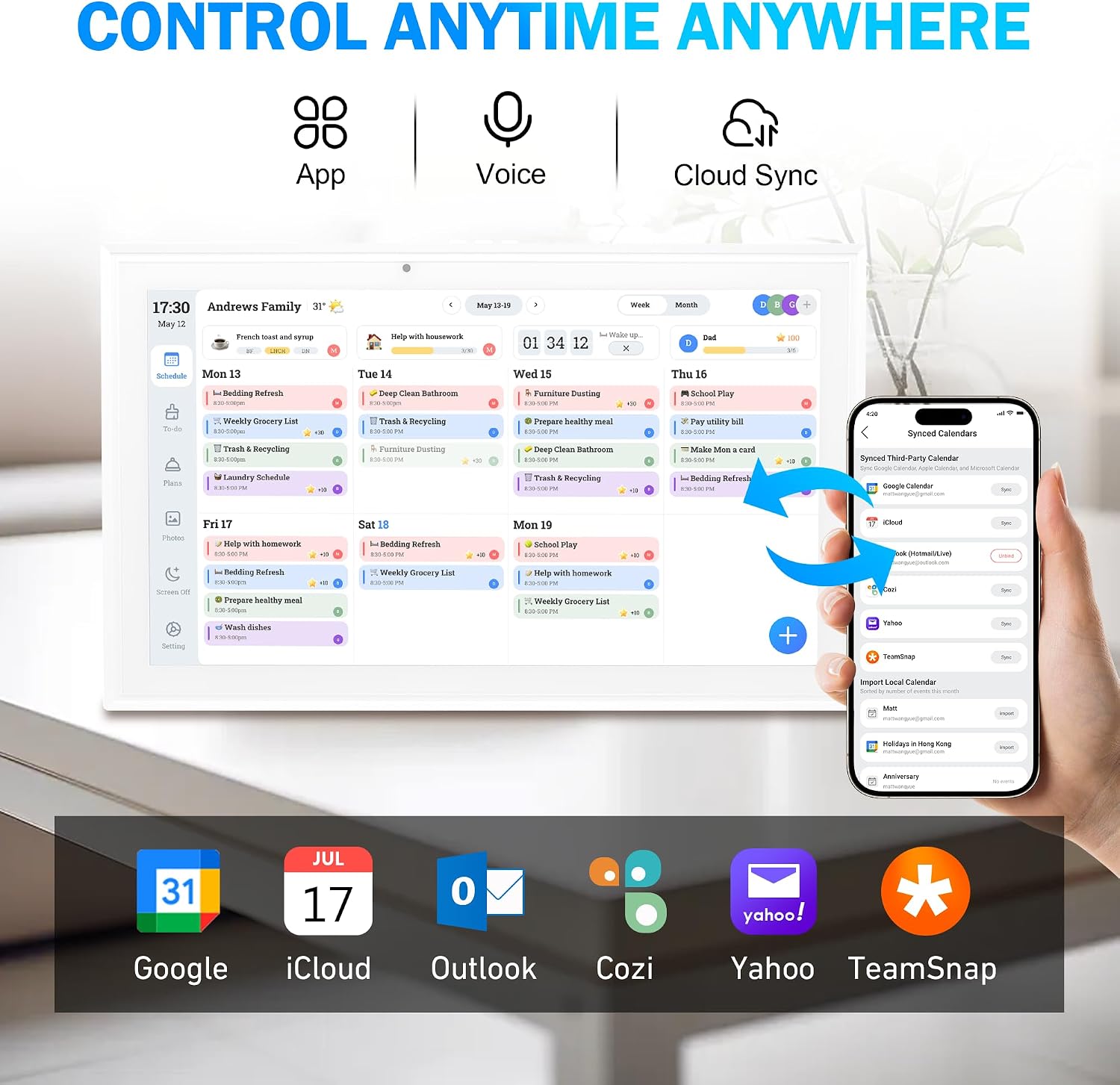 Digital calendar, 15.6 Inch Wifi Digital Calendar Chore Chart, 1920 * 1080P Full HD Touch screen Display for Family Meal Planner,Schedules, Photos, and Family Organization (15.6 inch) (White 15.6 inch)