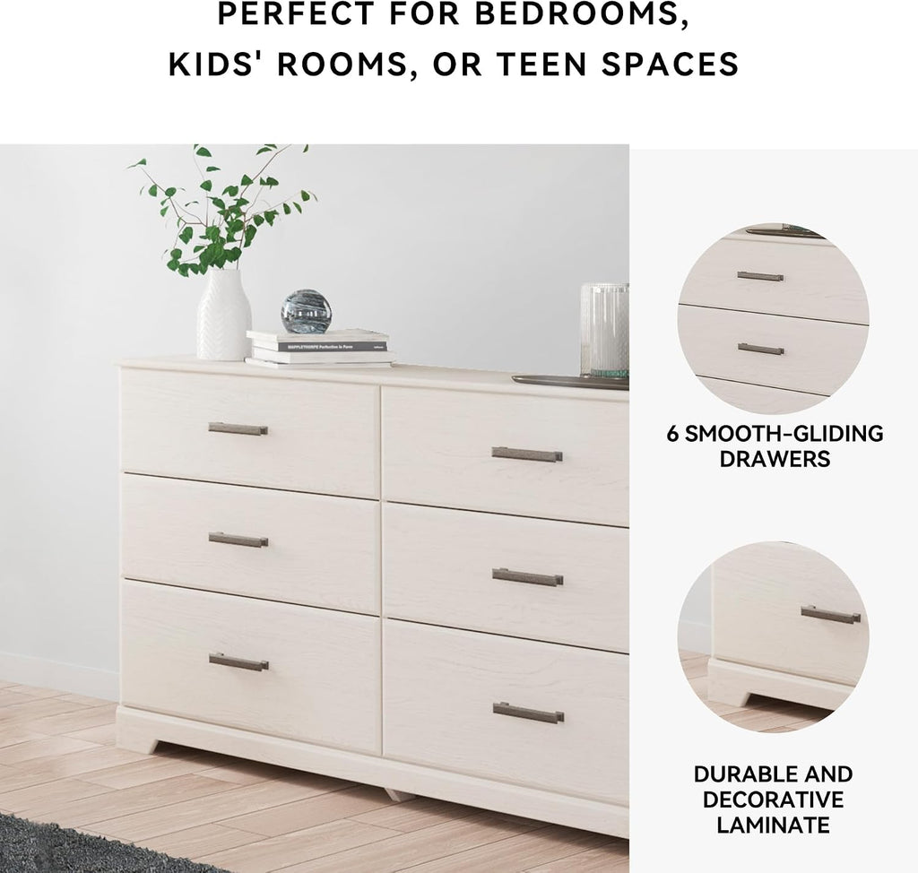 Signature Design by Ashley Stelsie Modern Scandinavian 6 Drawer Dresser, Whitewash