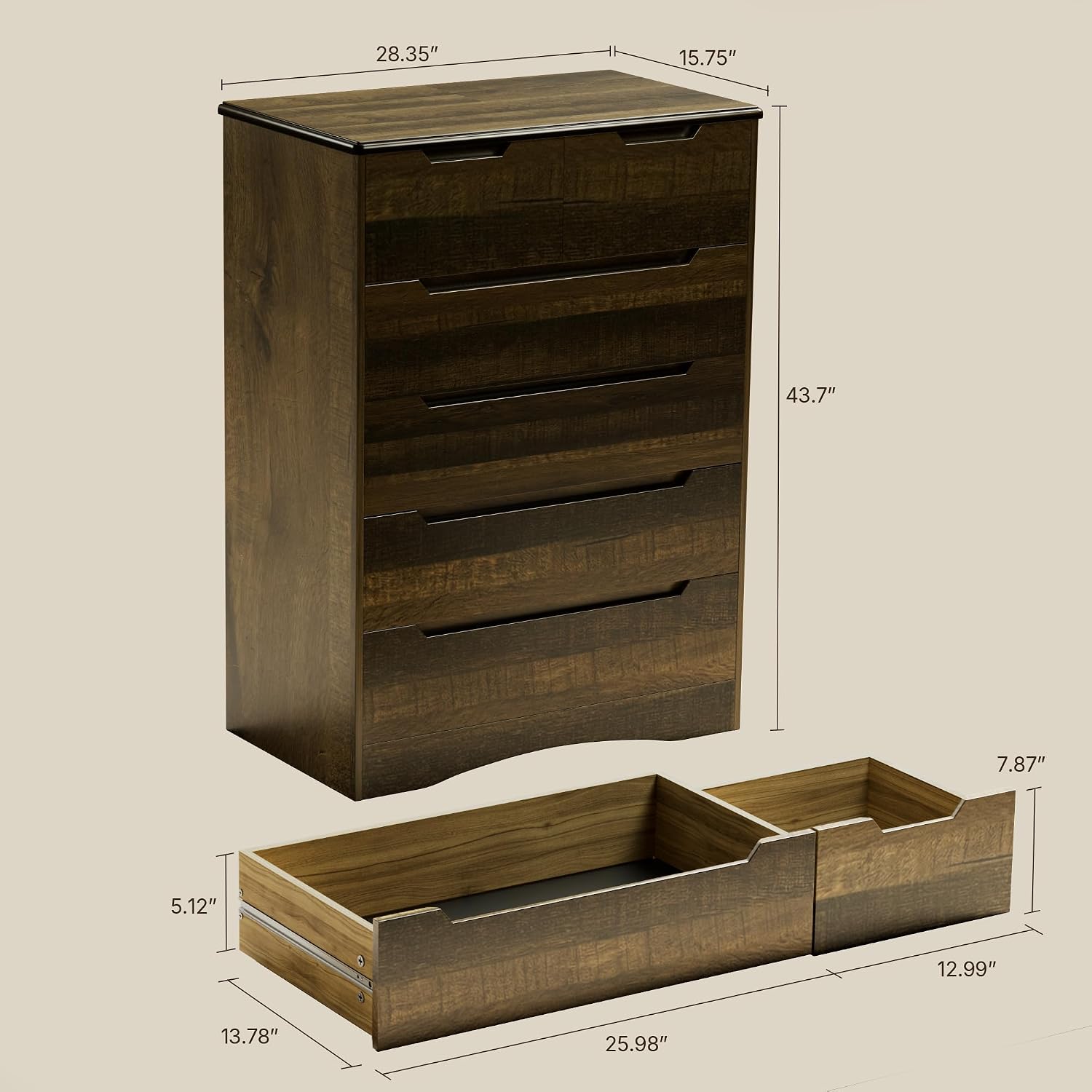 Gizoon 6 Drawer Dresser, Chest of Drawers with Large Storage, Dark Brown Dressers for Bedroom, Tall Dresser and Organizer with Anti-Tripping, Wooden Cabinet for Office, Living Room, Entryway