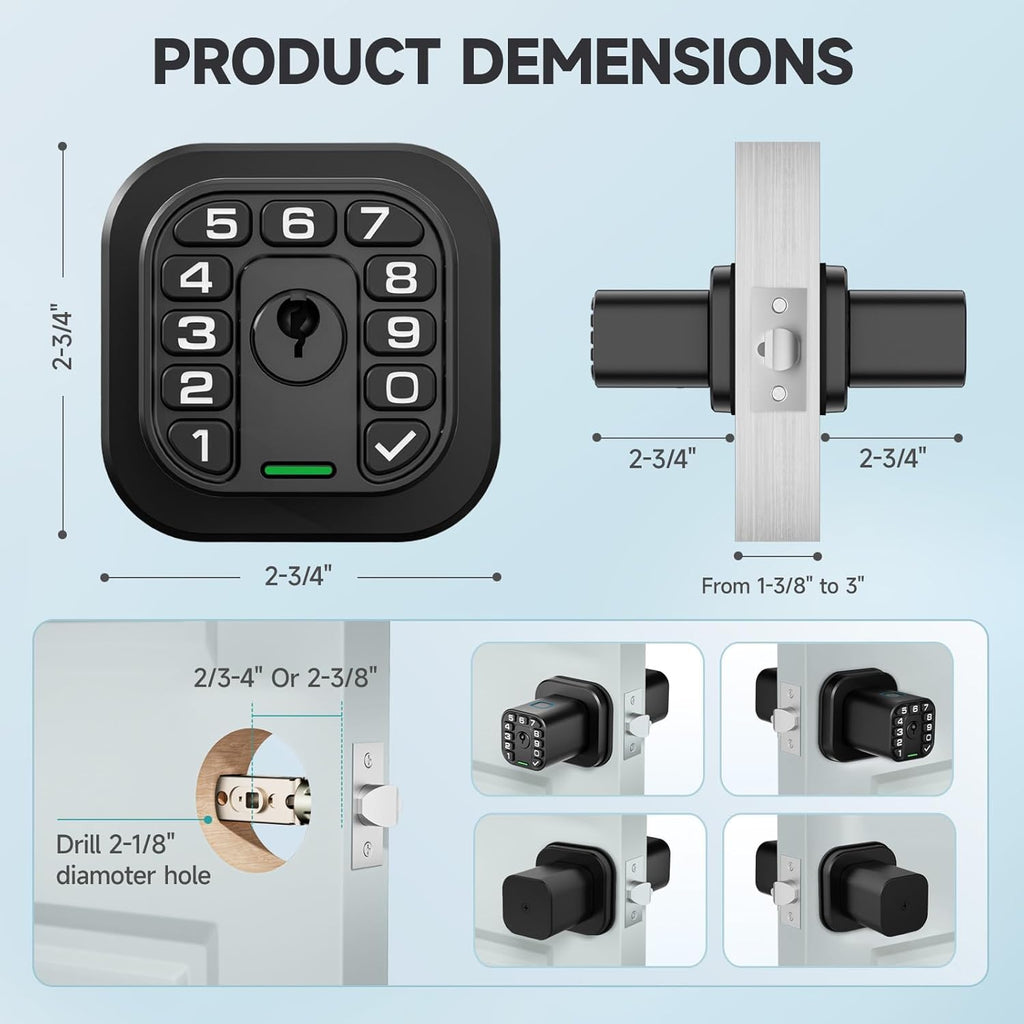 Richelock Fingerprint Door knob, Smart Biometric Door Lock with Keypad, Keyless Entry Code Door Knob, Waterproof & Weatherproof , Auto Lock ,Voice Navigation, For Bedroom, Gate,Office