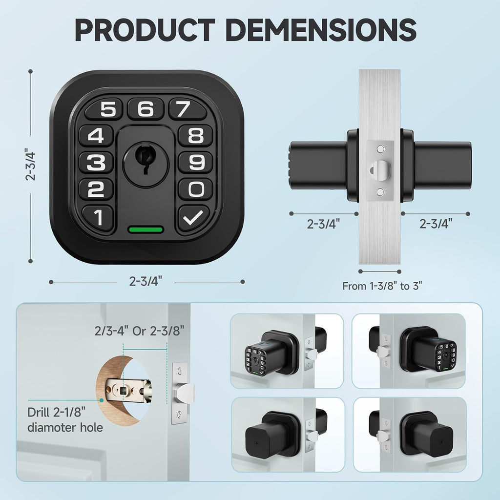 Richelock Fingerprint Door knob, Smart Biometric Door Lock with Keypad, Keyless Entry Code Door Knob, Waterproof & Weatherproof , Auto Lock ,Voice Navigation, For Bedroom, Gate,Office