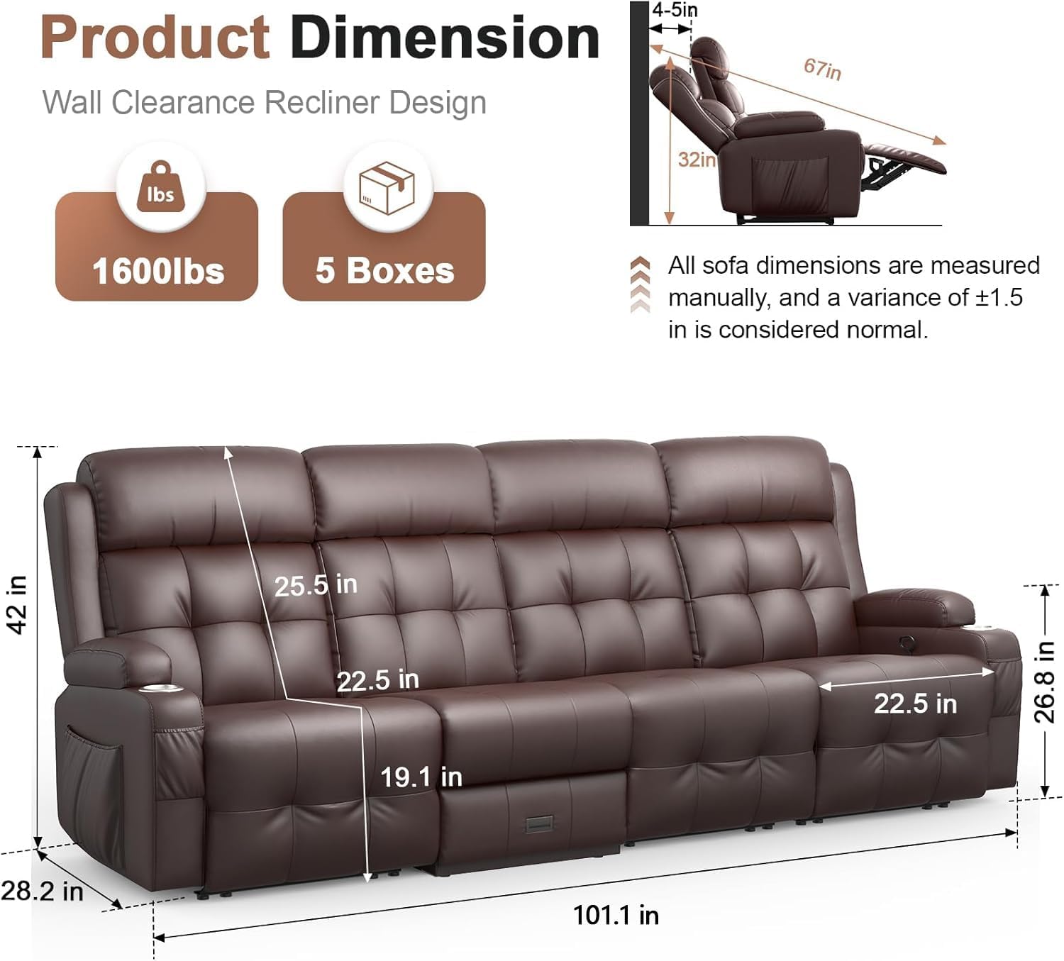 Recliner Sofa, Massage Flip Back Reclining Sofa 4 Seater Sets Heavy Weight Capacity, RV Loveseat Clearance, Recliner Couch with Storage, Cup Holders, Wall Hugger Couches for Living Room