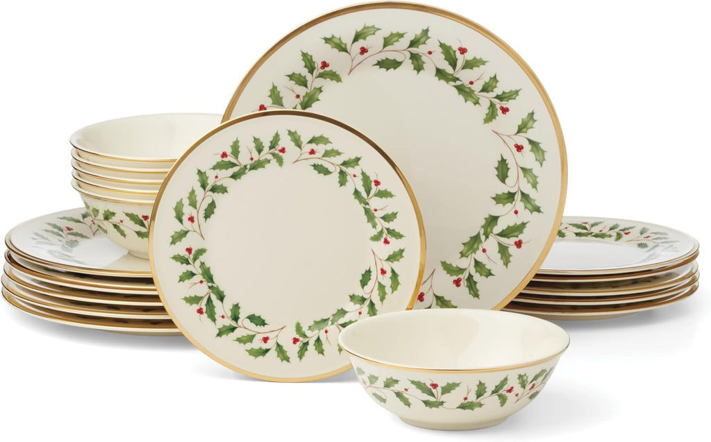 Lenox Dinnerware Set, Holiday 18-Piece Dinnerware Set, Service For 6, Porcelain Material, Dishwasher Safe, Home, Bowls, Dish Sets, Dinner Dishes, Plates And Bowls, Kitchen And Dining(Ivory, 18 Pieces)