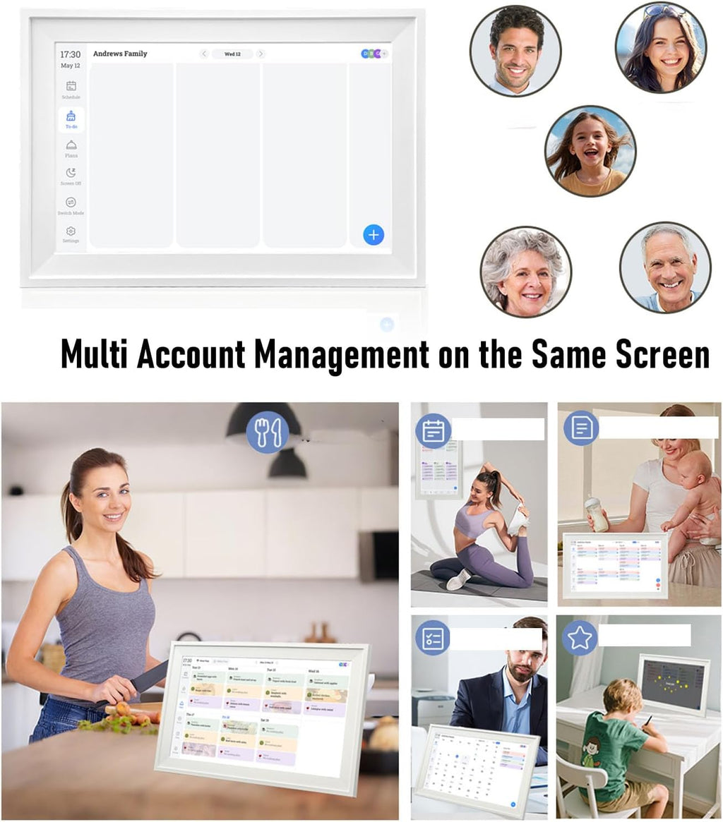Diyeeni 18.5' Digital Calendar Wall - 32GB Memory Touchscreen Chore Chart Smart Calendar, Digital Planner, Auto - Sync, APP Control, Interactive Family Schedules, Gift for Mother (US Plug)