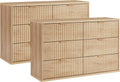 LEYAOYAO Fluted 6 Drawers Dresser Set of 2, 48' Wide Modern Chest of Drawers with Metal Handle, Natural Curved Profile Dresser TV Stand, Wooden Drawer Organizer for Bedroom, Living Room, Hallway
