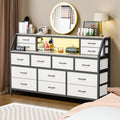 Dresser for Bedroom, 55' TV Stand with 14 Drawers, Long Dresser & Chests of Drawers with Shelves & Sturdy Metal Frame & Wood Top (Greige)