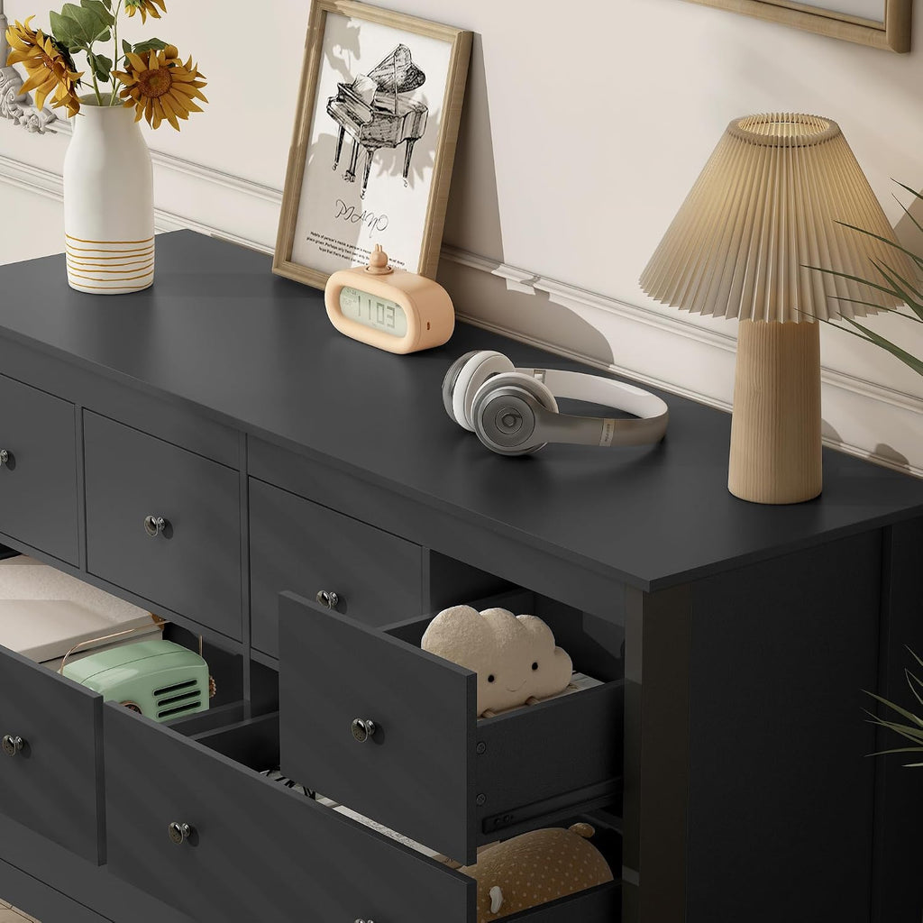 wanan 8 Drawer Dresser, 50' Modern Black Dressers Chests of Drawers, 8 Drawers Wide Dresser for Bedroom