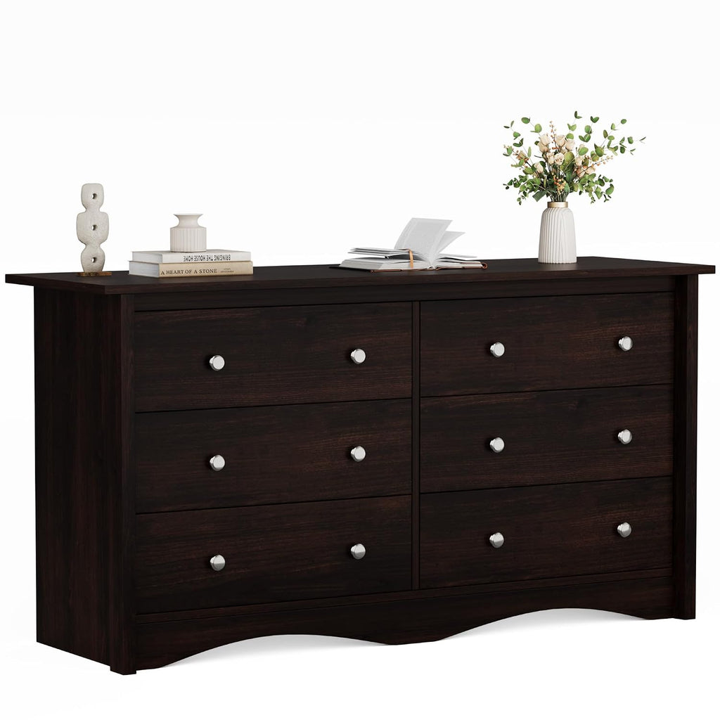 Flamaker Dresser for Bedroom, 6 Drawer Dresser, 47.2'' Wood Dressers, Wide Chest of Drawer, Storage Drawers, Storage Organizer for Closet, Hallway (Brown)