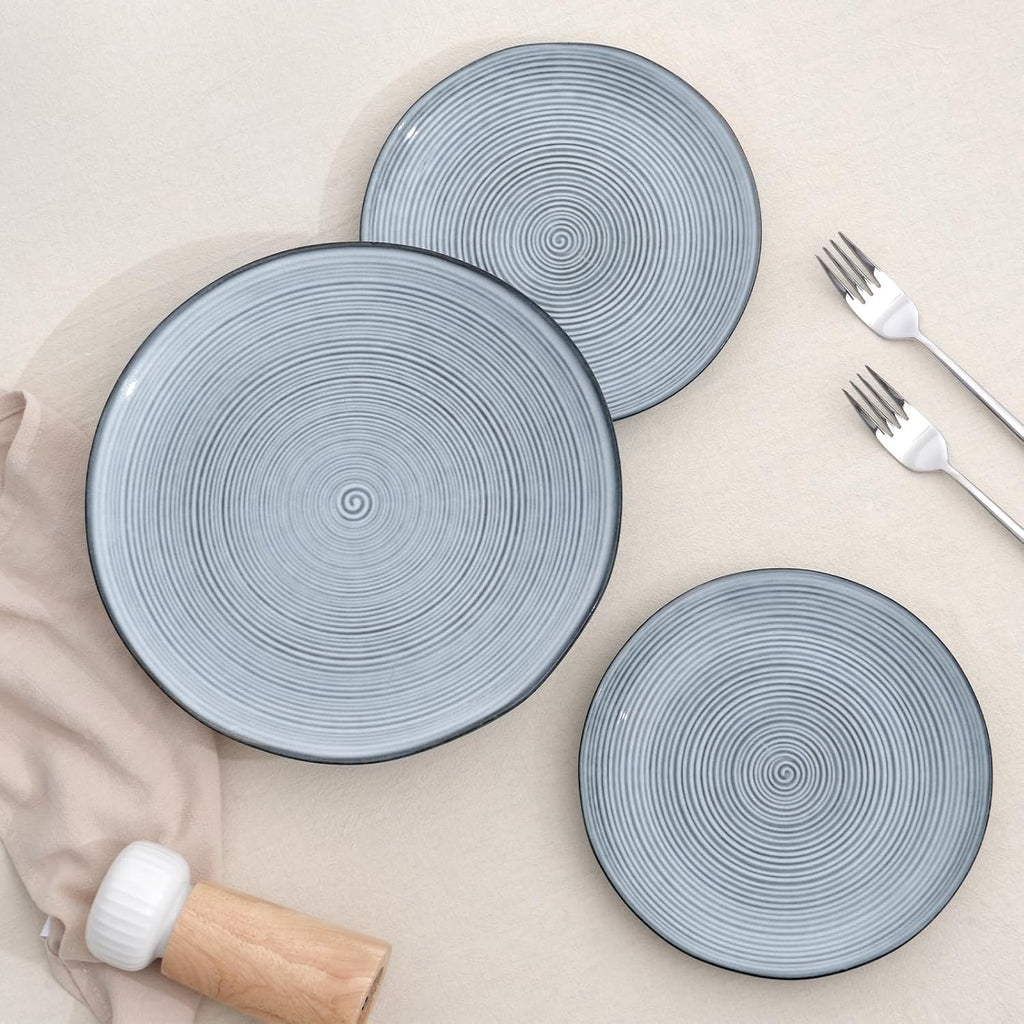 famiware Tempus Plates and Bowls Sets for 8, 24 Pieces Stoneware Dinnerware Sets, Dishes Set, Reactive Glaze Dishware Sets, Dishwasher & Microwave Safe - Pearl Blue
