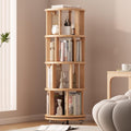 Muwuele Solid Wood Rotating Bookshelf on Wheels, 4 Tier, Round Revolving Bookcase, 360° Spinning Book Shelf Tower for Kids, Narrow Rolling Bookshelves for Small Space, Corner, Bedroom, Office, Natural