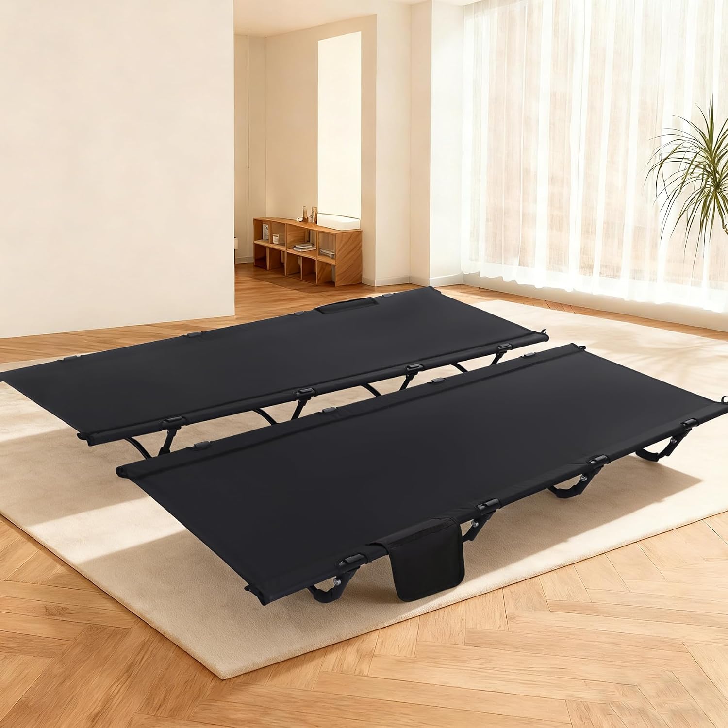 REDCAMP Ultra-Light Double Cot Bed for Adults 2 Person, 500lbs 55' W Heavy Duty XXL Camping Double Cot, Portable Folding Sleeping Cot for Indoor Office Outdoor, Black