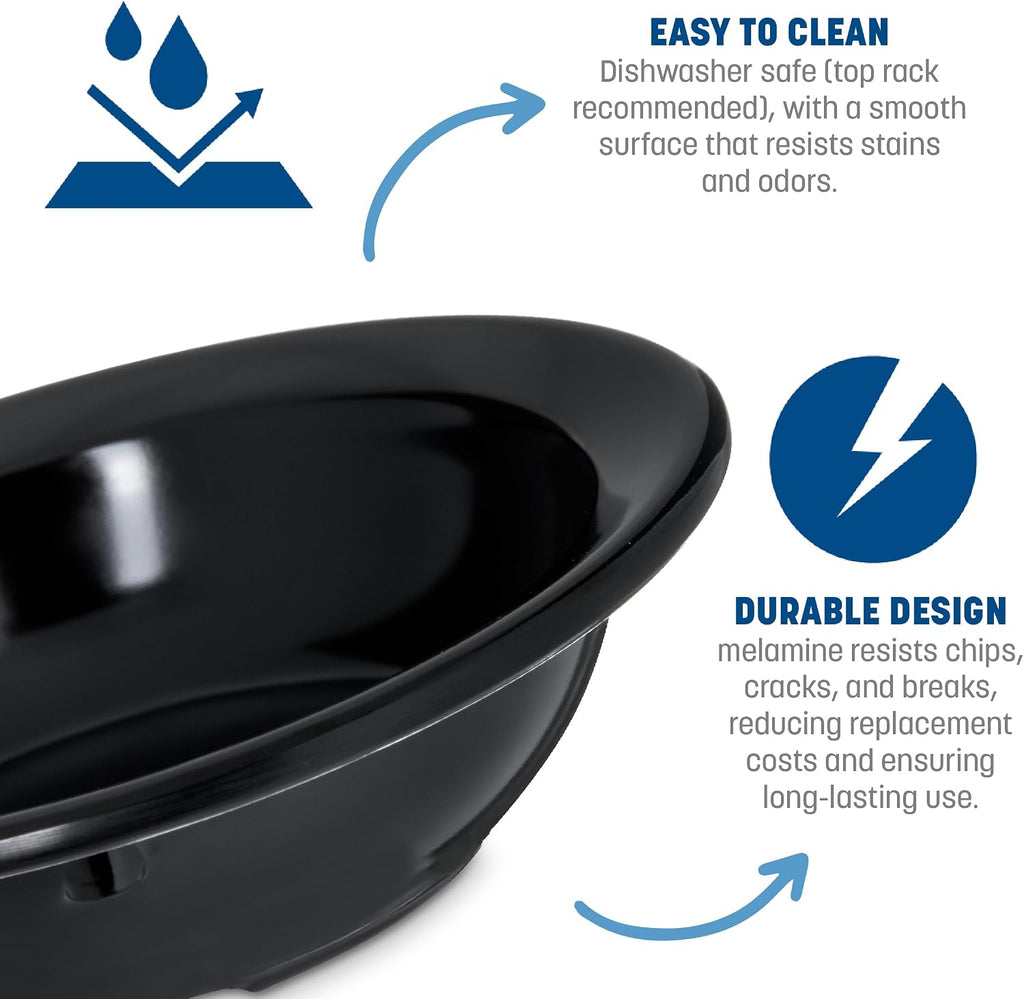 Carlisle FoodService Products Kingline Reusable Plastic Bowl Fruit Bowl with Rim for Home and Restaurant, Melamine, 4.75 Ounces, Black, (Pack of 48)
