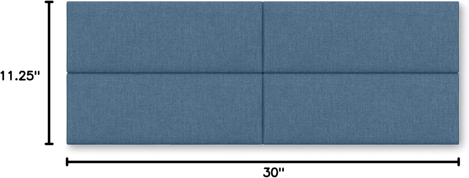 Jaxx Panelist Modern Padded Headboard – Set of 4 Wall Mounted Panels (Each 11.25' x 30') - Queen, Petrol Blue Microvelvet
