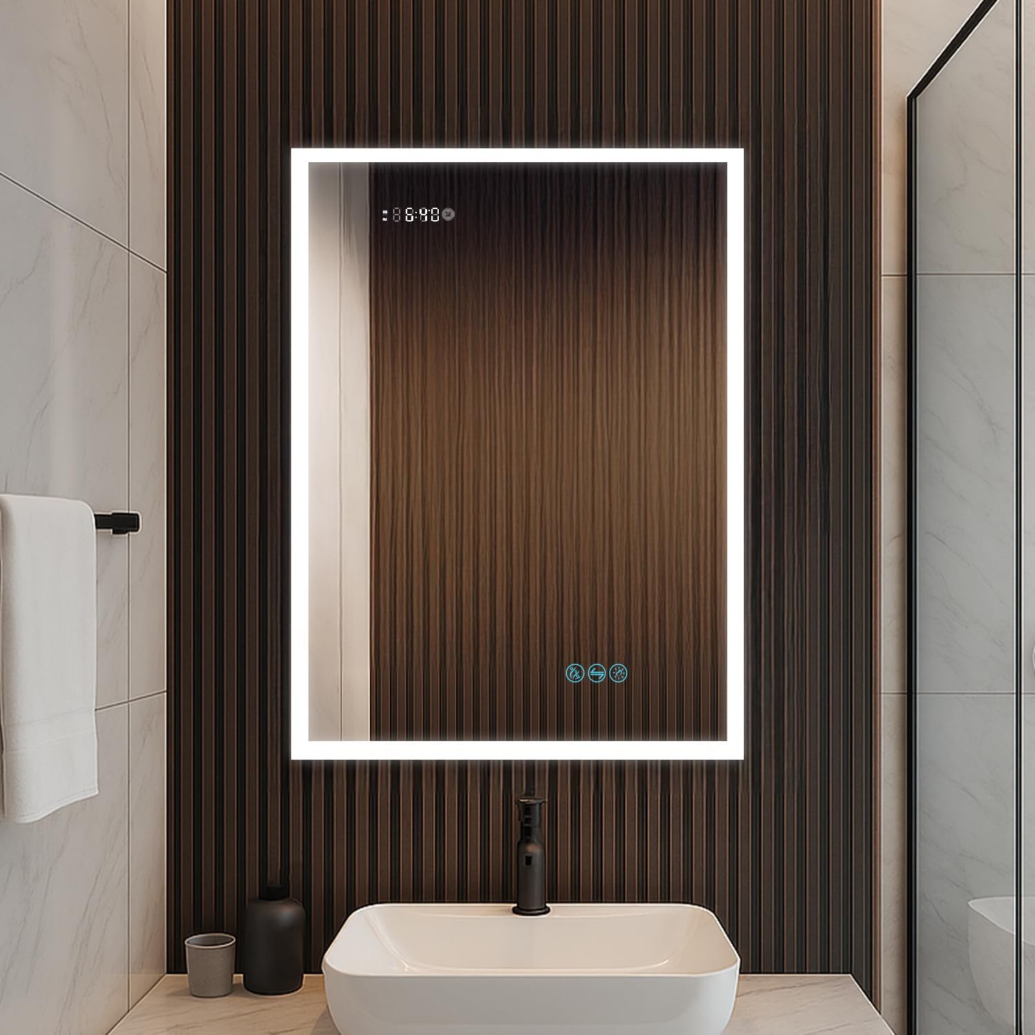 Blossom LED Lighted Mirror Medicine Cabinet, 24x32 Inch, Right Hinge, Recessed/Surface Bathroom LED Medicine Cabinet with Mirror, Defogger, Adjustable Brightness, 3X Makeup Mirror, Outlets & USB Ports