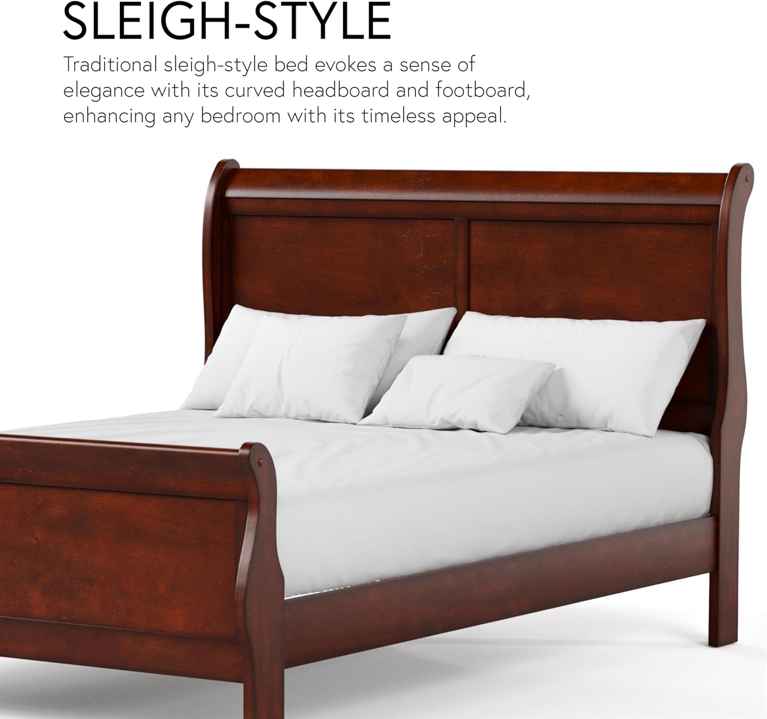 MAKLAINE Modern Transitional Solid Wood Full Bed, White Finish, Sleigh Design with Paneled Headboard and Footboard, 83.5' L x 56.25' W x 47.25' H, Durable Kids Bed for Bedroom, Box Spring Required