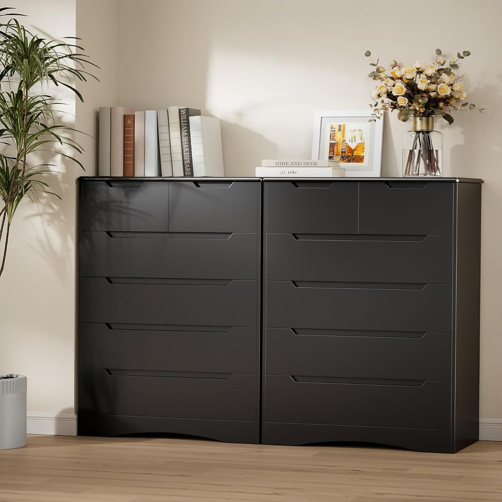 Gizoon 6 Drawer Dresser, Chest of Drawers with Large Storage, Black Dressers for Bedroom, Tall Dresser and Organizer with Anti-Tripping, Wooden Cabinet for Office, Living Room, Entryway