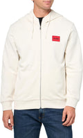 HUGO Men's Regular Fit Square Logo Jersey Hooded Zip Up Sweatshirt