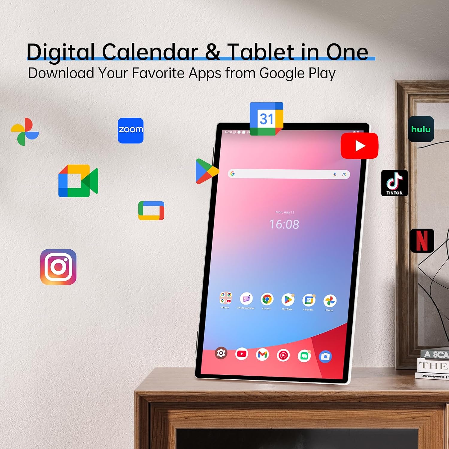 JAV Digital Calendar 25 Inch Electronic Wall Planner Smart Touchscreen Interactive Display & Chore Chart for Home & Meal Planning - Wall/Desk Mount, Wi-Fi Sync, Digital Photo Frame