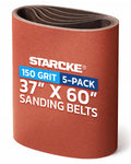37 x 60 Inch Sanding Belts - 150 Grit Aluminum Oxide Belt Sanders for Woodworking and Metal, German Quality Heavy Duty Cloth Belt Sanding with Smooth Running Joint, Wide Sander Belts - 5 Pack