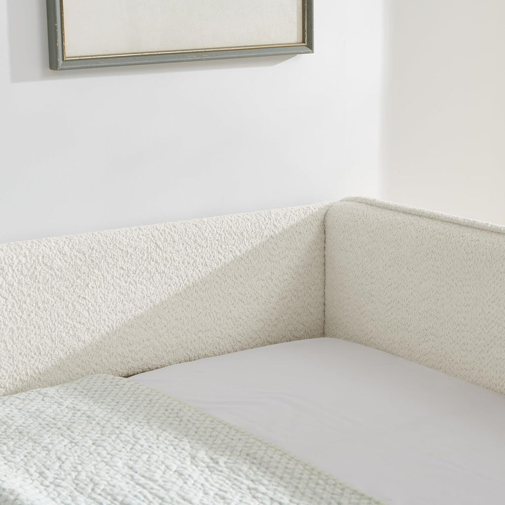 Ball & Cast Full Size Daybed with Pop up Trundle,Boucle Fabric Upholstered Day Bed Frame with Wood Slats Support,Extendable Trundle Bed,Full to King Daybed,Easy Assembly,Beige